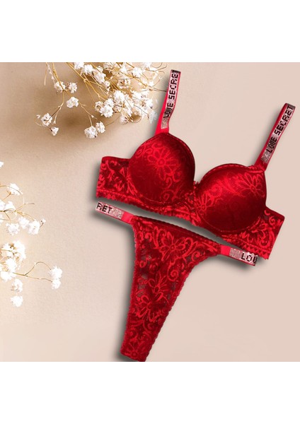 Dantelli Taşlı Mikro Dolgulu Sütyen Takımı