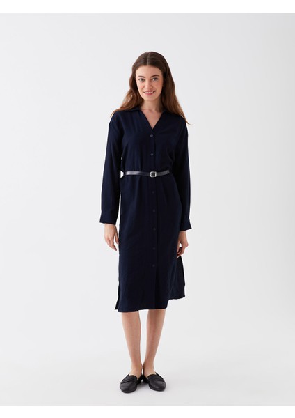 Yeni Sezon Gömlek Yaka Düz Uzun Kollu Poplin Elbise modelleri