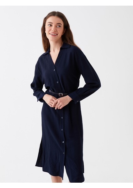 Yeni Sezon Gömlek Yaka Düz Uzun Kollu Poplin Elbise fiyatları