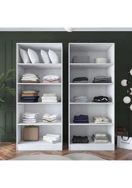 BA165 Geniş Gardırop Elbise Dolabı 4 Kapaklı 8 Raflı 10 Bölmeli Modüler Dolap Beyaz fırsatları