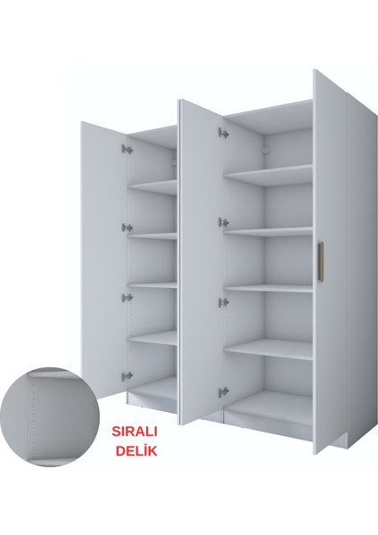 BA165 Geniş Gardırop Elbise Dolabı 4 Kapaklı 8 Raflı 10 Bölmeli Modüler Dolap Beyaz indirimleri