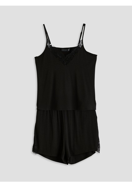 Yeni Sezon V Yaka Dantelli Askılı Kadın Şortlu Pijama Takımı indirimleri