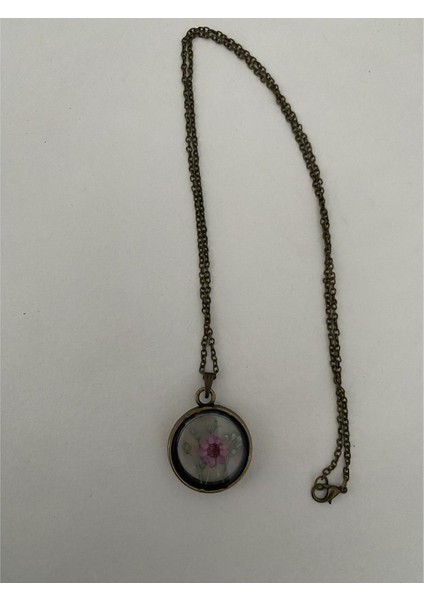 Kurutulmuş Mor Çiçek Figürlü Kolye Antik Bakır Renk fiyatları