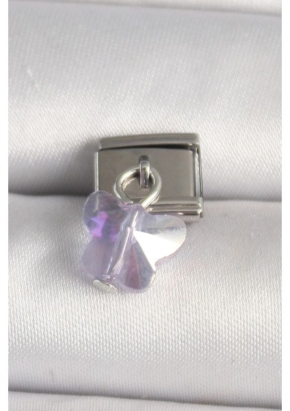 316L Çelik Gümüş Renk Mor Zirkon Taşlı Nomination Charm