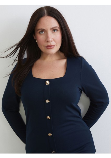 Yeni Sezon Büyük Beden Kare Yaka Bluz