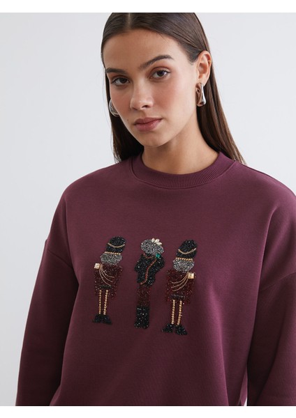 Yeni Sezon Işlemeli Kadın Kalın Sweatshirt Tunik