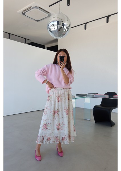 Çiçek Desenli Ucu Pileli Etek fiyatları