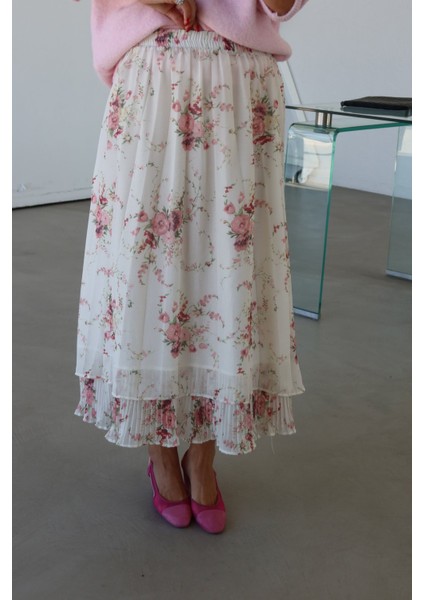 Çiçek Desenli Ucu Pileli Etek fırsatları