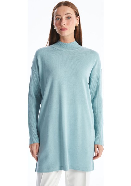 Yeni Sezon Yarım Balıkçı Yaka Düz Uzun Kollu Kadın Triko Tunik