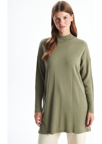 Yeni Sezon Yarım Balıkçı Yaka Düz Uzun Kollu Kadın Triko Tunik