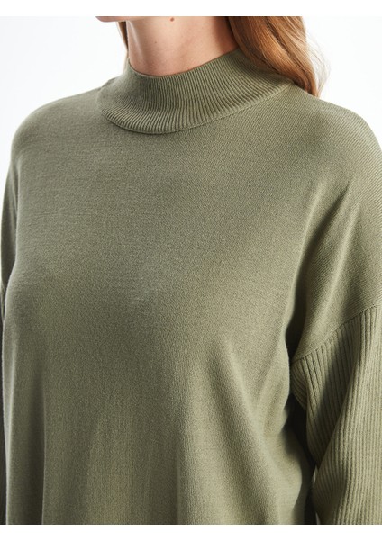 Yeni Sezon Yarım Balıkçı Yaka Düz Uzun Kollu Kadın Triko Tunik modelleri