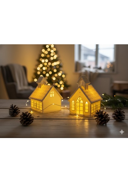 Auro 3'lü Set Sıcak Yuva Işıkları - Mini Kış Köyü Seti Yılbaşı Özel - 3D fırsatları