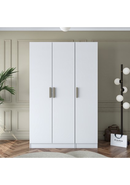 BA164 Gardırop Elbise Dolabı 3 Kapaklı 6 Raflı 2 Askılı Modüler Dolap Beyaz modelleri