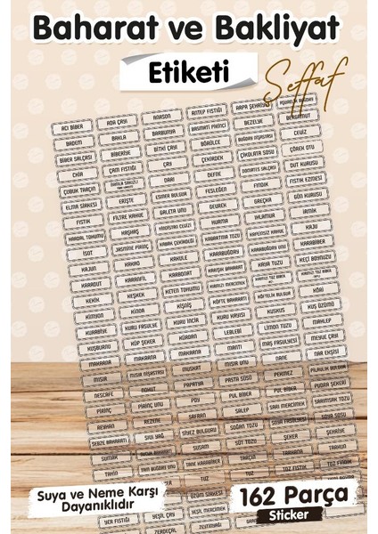 Baharat ve Bakliyat Etiketi 162 Adet Şeffaf Etiket Suya Dayanıklı -T1522