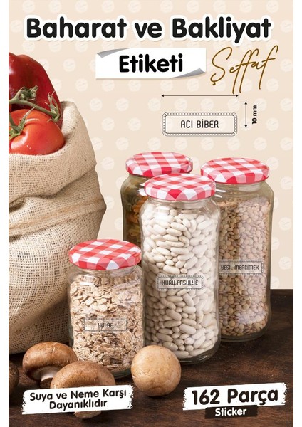 Baharat ve Bakliyat Etiketi 162 Adet Şeffaf Etiket Suya Dayanıklı -T1522 fiyatları