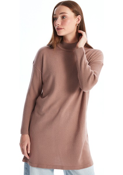 Yeni Sezon Yarım Balıkçı Yaka Düz Uzun Kollu Kadın Triko Tunik