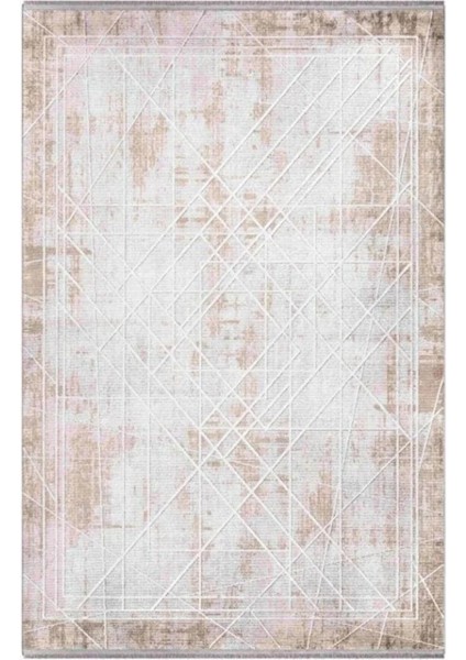 Elegance 1066 Vizon Halı Modern Klasik Desenli Viskon Doğal Iplik Bambu Halı Tozu Az Salon