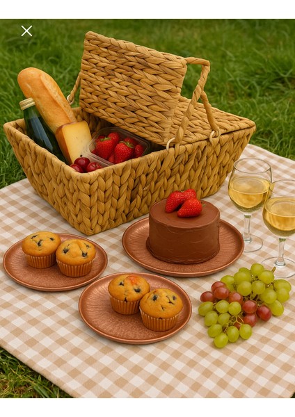 Doğal Hasır Kapaklı Piknik ve Dekoratif Saklama Sepeti - El Örgüsü Büyük Boy Sepet