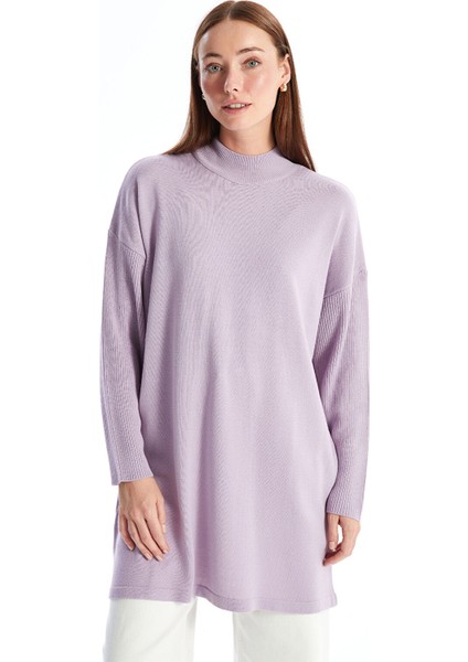 Yeni Sezon Yarım Balıkçı Yaka Düz Uzun Kollu Kadın Triko Tunik