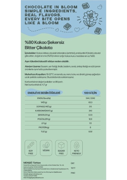 Chocolate In Bloom - Stevia %80 Bitter Tablet Çikolata (80 Gr) fiyatları