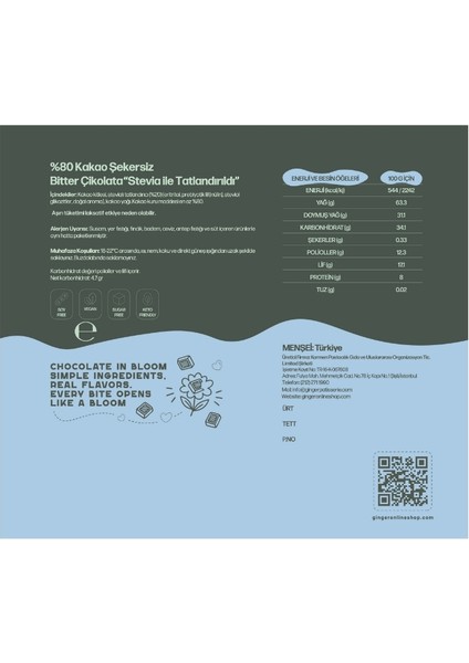 Chocolate In Bloom - Stevia %80 Bitter Tablet Çikolata (40 gr fiyatları