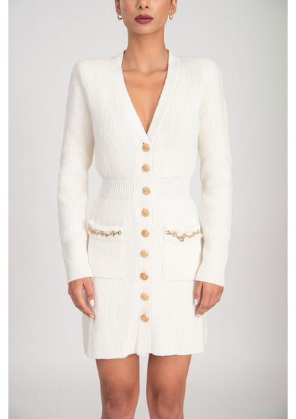 Ekru Cepleri Aksesuar Detaylı Triko Hırka 28838 fiyatları