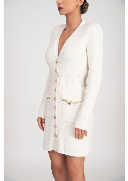 Ekru Cepleri Aksesuar Detaylı Triko Hırka 28838 modelleri