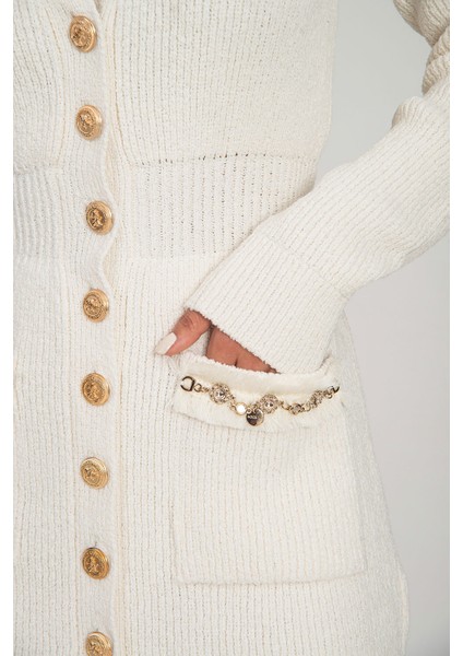 Ekru Cepleri Aksesuar Detaylı Triko Hırka 28838 indirimleri