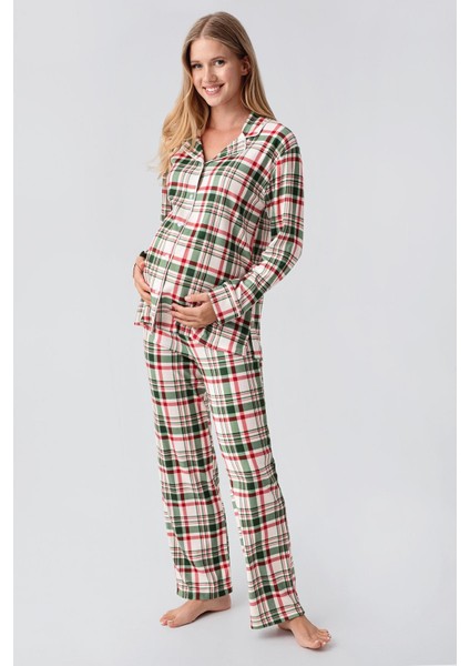 Termal Uzun Kollu Düğmeli Ekose Desenli Esnek Yumuşak Dokulu Pijama Takım 18221 fiyatları