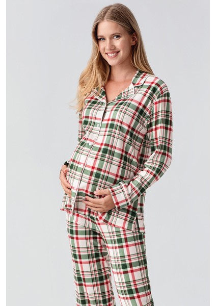 Termal Uzun Kollu Düğmeli Ekose Desenli Esnek Yumuşak Dokulu Pijama Takım 18221 fırsatları