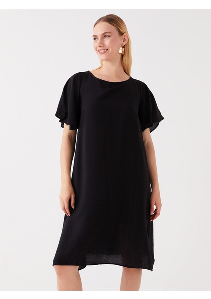 Yeni Sezon Bisiklet Yaka Düz Kısa Kollu Elbise modelleri