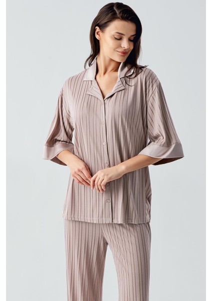 Truvakar Kol Düğmeli Saten Detaylı Esnek Viskoz Pijama Takım 17202 fiyatları