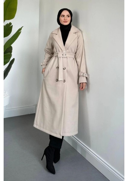 Maison Astarlı Kemerli Kaşe Tesettür Kaban- Bej