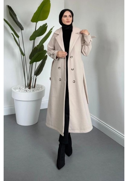 Maison Astarlı Kemerli Kaşe Tesettür Kaban- Bej fiyatları