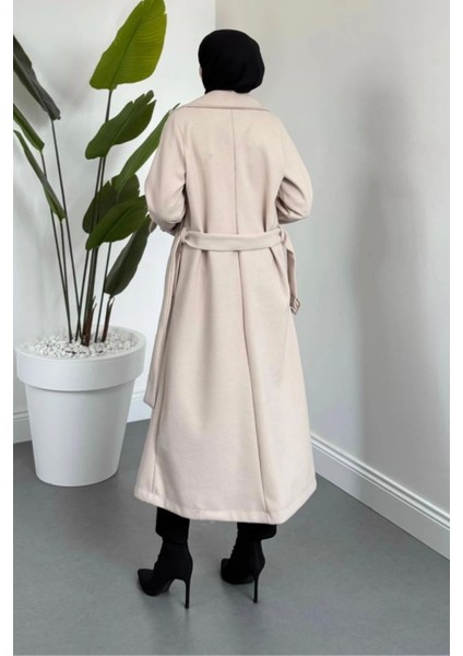 Maison Astarlı Kemerli Kaşe Tesettür Kaban- Bej modelleri