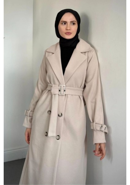Maison Astarlı Kemerli Kaşe Tesettür Kaban- Bej fırsatları