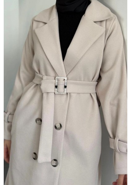 Maison Astarlı Kemerli Kaşe Tesettür Kaban- Bej indirimleri