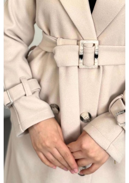 Maison Astarlı Kemerli Kaşe Tesettür Kaban- Bej