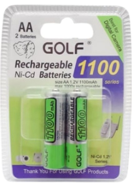 Şarjlı Pil Aa Kalem 1100MAH 1100 Serıes Ni-Cd Şarjlı Kalem Pil 1.2V Amper - 2 Adet