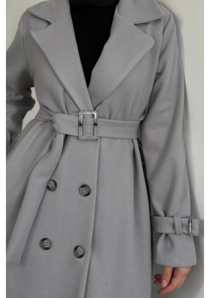 Maison Astarlı Kemerli Kaşe Tesettür Kaban- Gri