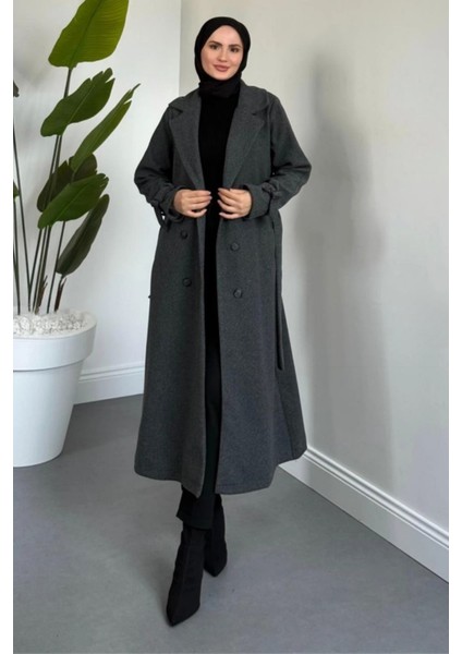 Maison Astarlı Kemerli Kaşe Tesettür Kaban- Füme fiyatları