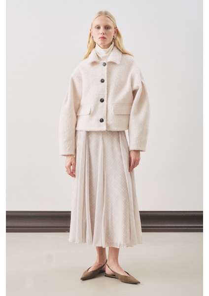 Ekose Desenli Volanlı Etek Ekru fiyatları