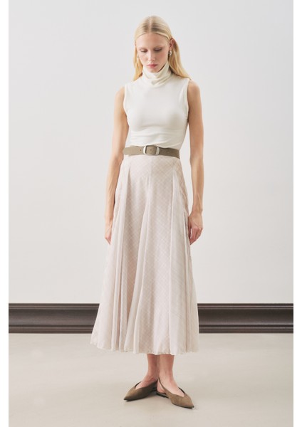 Ekose Desenli Volanlı Etek Ekru fırsatları