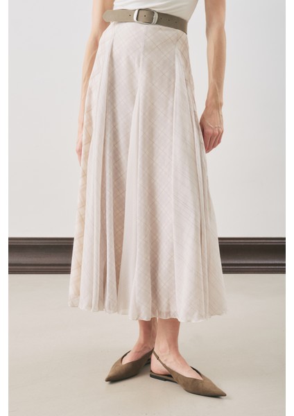 Ekose Desenli Volanlı Etek Ekru indirimleri