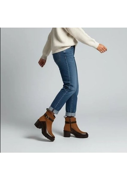 Taba Nubuk Kahve Garnili Bilekten Atkılı Kadın Kalın Topuklu Bot