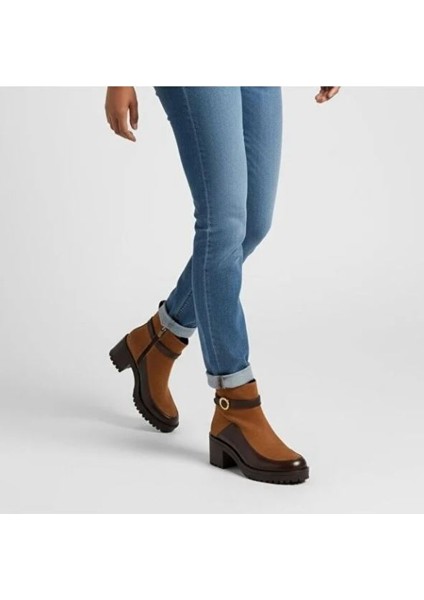Taba Nubuk Kahve Garnili Bilekten Atkılı Kadın Kalın Topuklu Bot fırsatları
