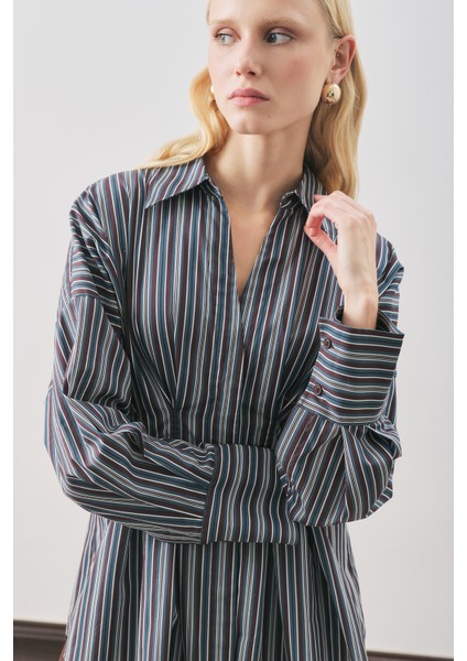 Pile Detaylı Gömlek Kahve Çizgili fiyatları