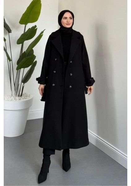 Maison Astarlı Kemerli Kaşe Tesettür Kaban- Siyah fiyatları
