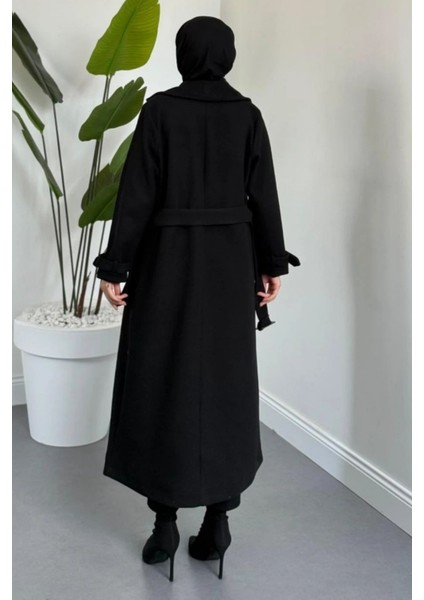 Maison Astarlı Kemerli Kaşe Tesettür Kaban- Siyah modelleri