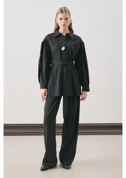 Geniş Kol Kemerli Gömlek Siyah fiyatları